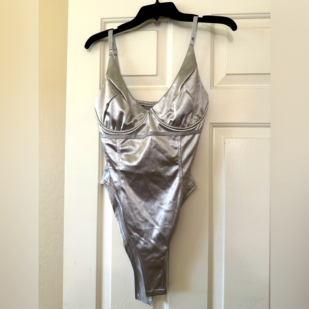 Fun Silver Spaghetti Strap Bodysuit